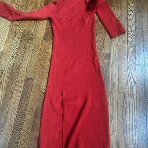 Orange Ribbed Sweater Dress with slit